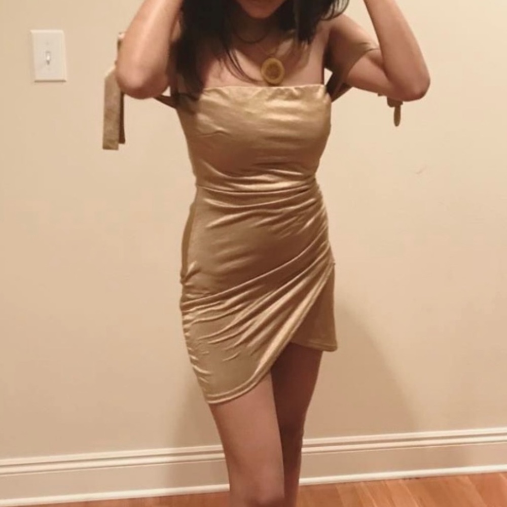 Gold silky mini dress